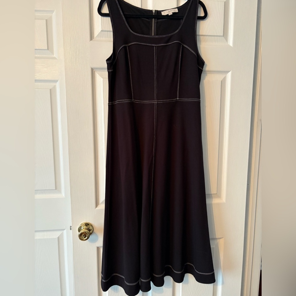 LOFT Black Midi Dress with White Stitching